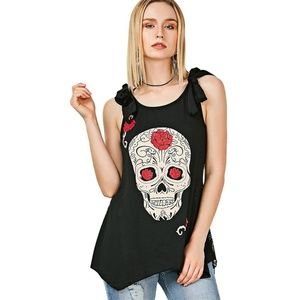 Loose Lace Sugar Skull Printed Top